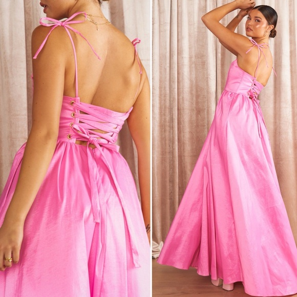 NEW Show Me Your Mumu Juliet Lace Up Corset Maxi Dress in Pink Taffeta size XL - Picture 2 of 10
